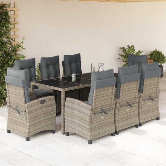 Set da Pranzo da Giardino 9 pz con Cuscini in Polyrattan Grigio - homemem39
