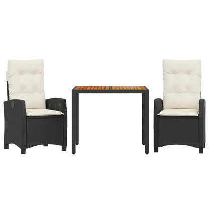 Set da Pranzo da Giardino 3 pz con Cuscini Nero in Polyrattan | homemem39