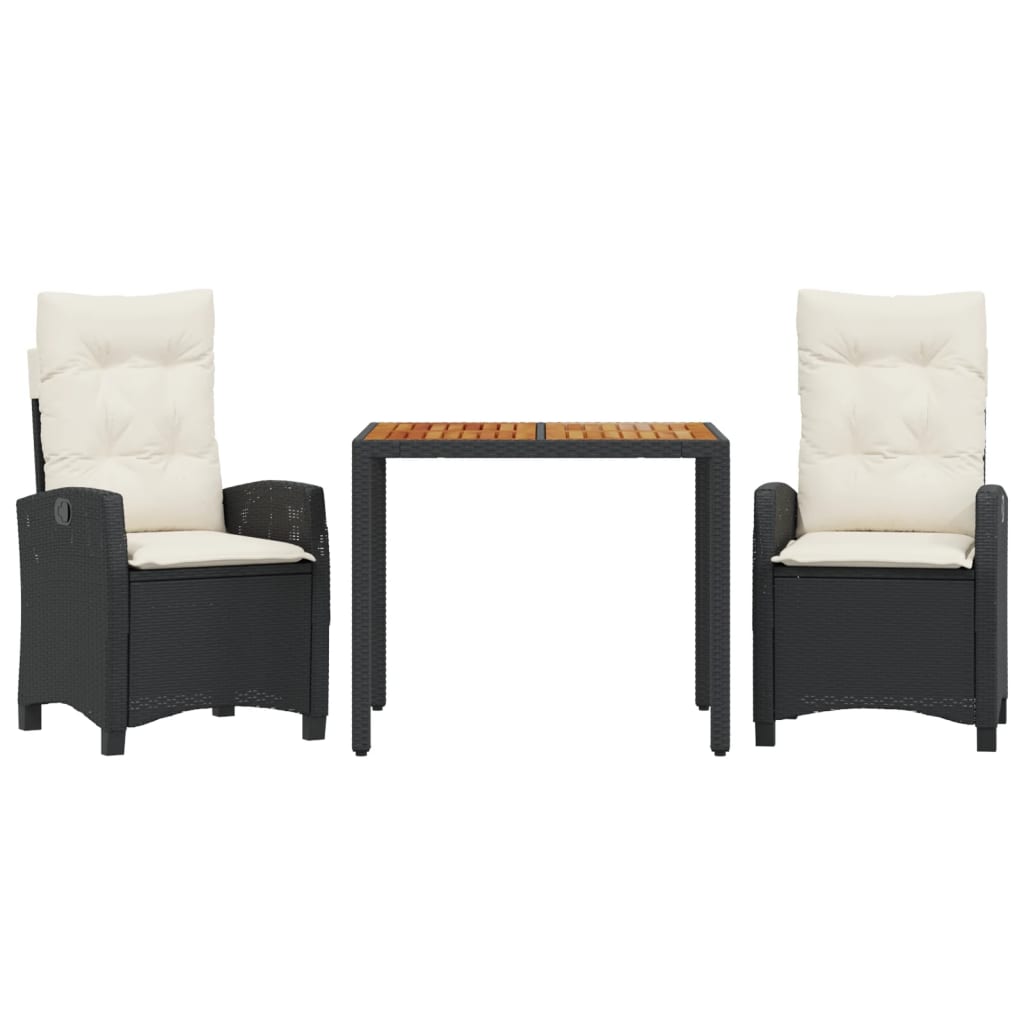 Set da Pranzo da Giardino 3 pz con Cuscini Nero in Polyrattan - homemem39