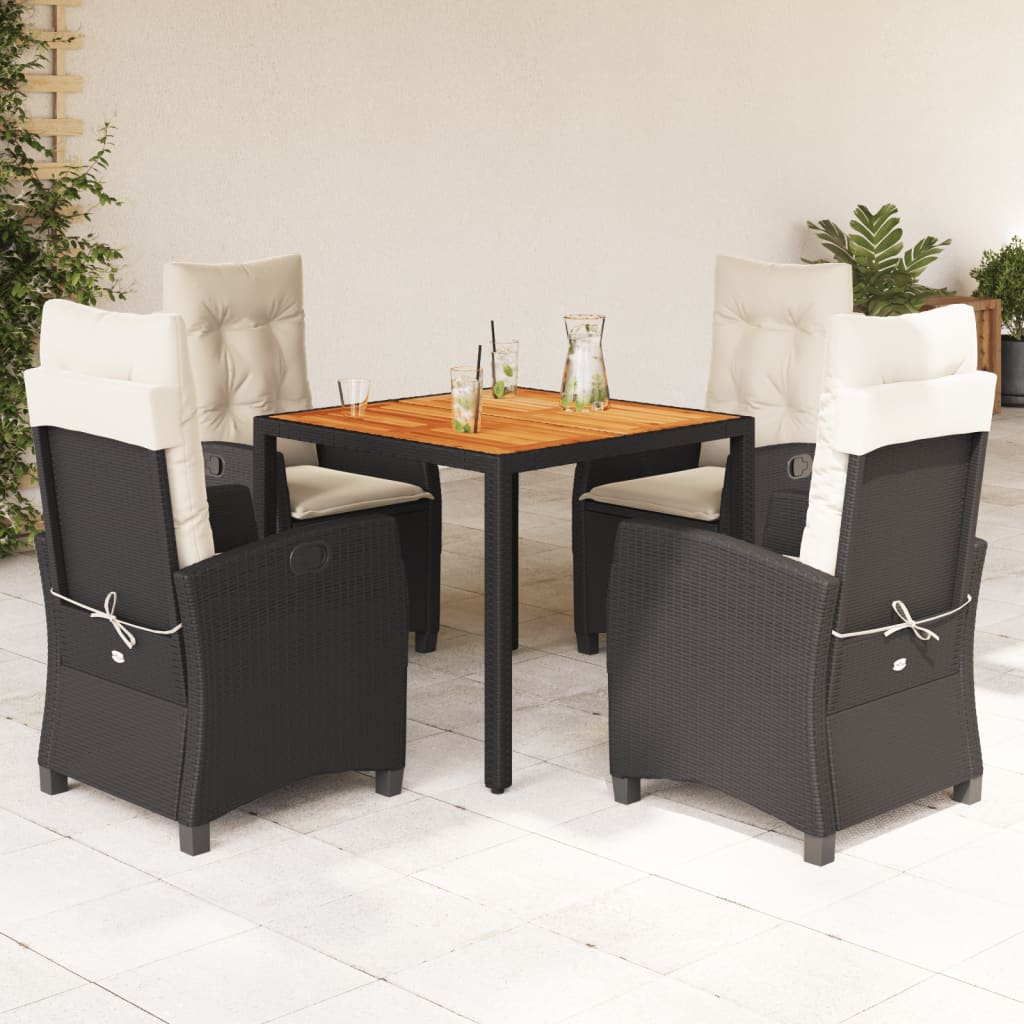 Set da Pranzo da Giardino 5 pz Nero con Cuscini in Polyrattan | homemem39