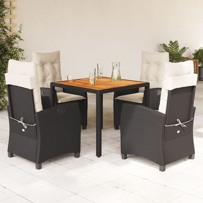 Set da Pranzo da Giardino 5 pz Nero con Cuscini in Polyrattan - homemem39