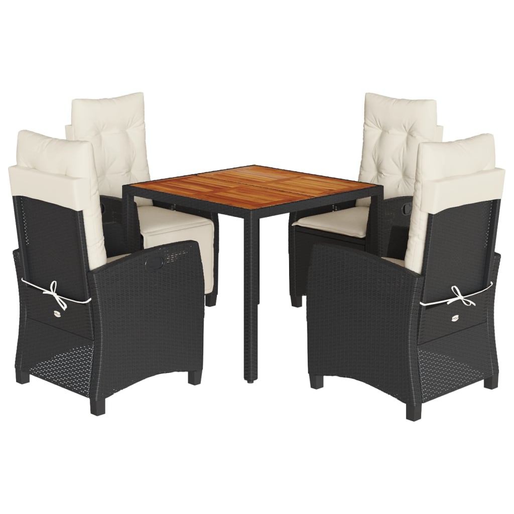 Set da Pranzo da Giardino 5 pz Nero con Cuscini in Polyrattan | homemem39