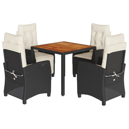 Set da Pranzo da Giardino 5 pz Nero con Cuscini in Polyrattan | homemem39