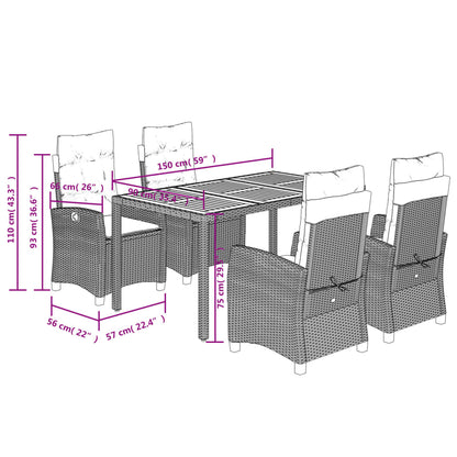 Set da Pranzo da Giardino 5 pz Nero con Cuscini in Polyrattan | homemem39
