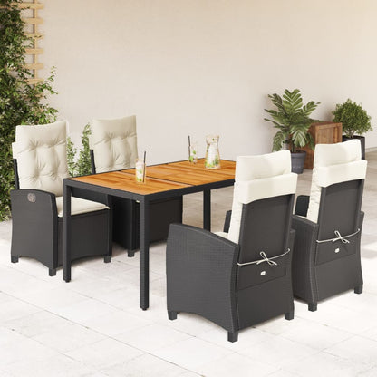Set da Pranzo da Giardino 5 pz Nero con Cuscini in Polyrattan | homemem39