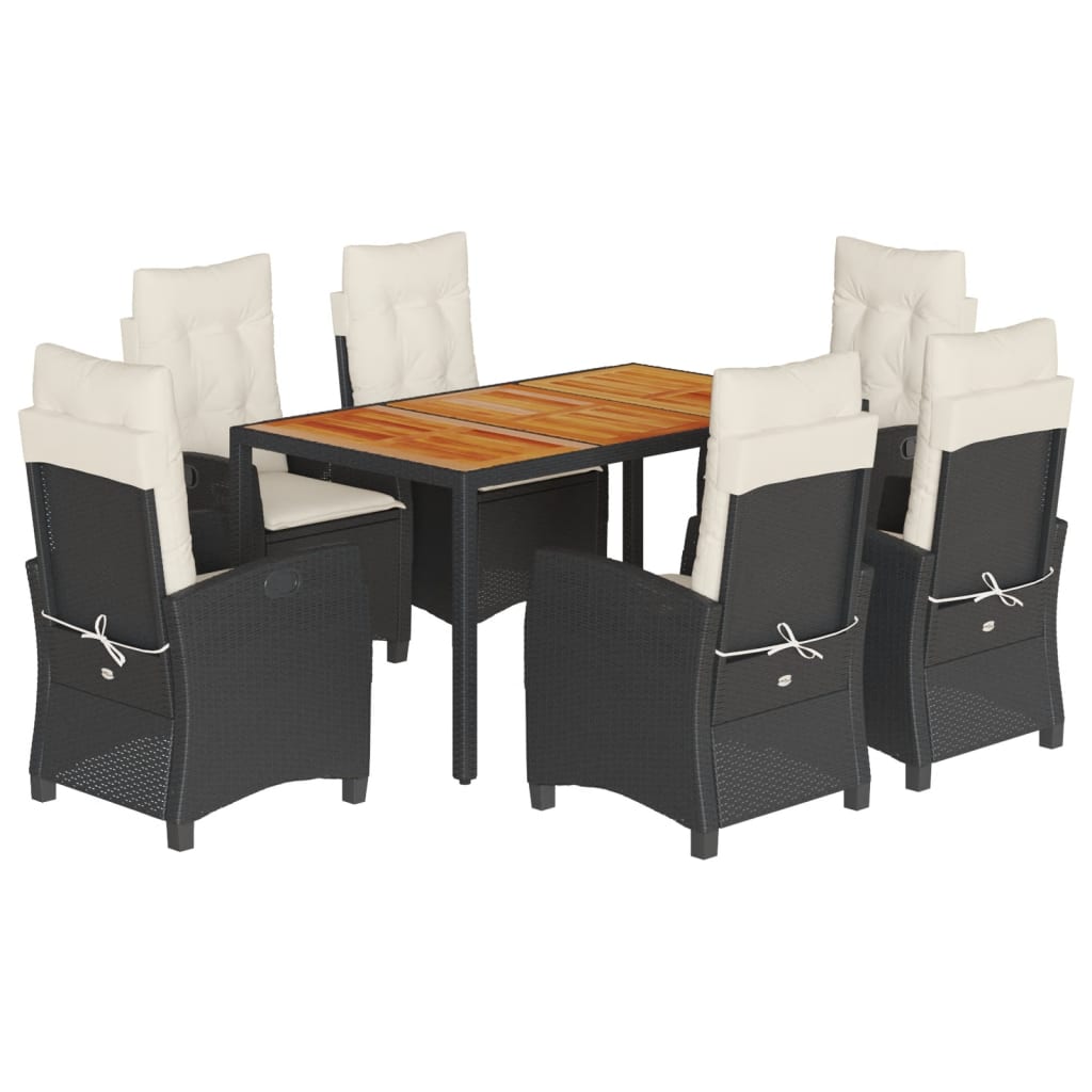 Set da Pranzo da Giardino 7 pz Nero con Cuscini in Polyrattan - homemem39