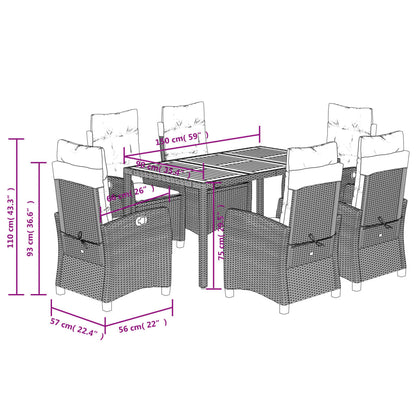 Set da Pranzo da Giardino 7 pz Nero con Cuscini in Polyrattan | homemem39