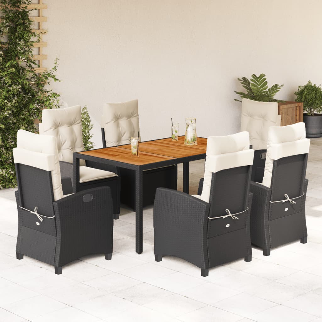 Set da Pranzo da Giardino 7 pz Nero con Cuscini in Polyrattan | homemem39