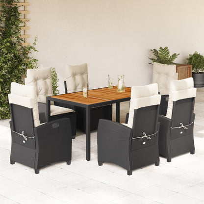 Set da Pranzo da Giardino 7 pz Nero con Cuscini in Polyrattan | homemem39