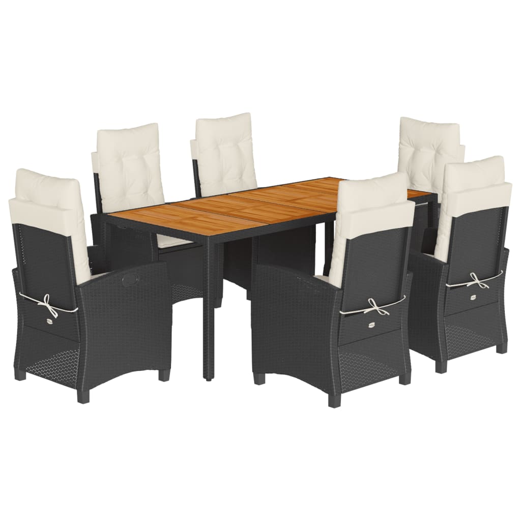 Set da Pranzo da Giardino 7 pz Nero con Cuscini in Polyrattan | homemem39