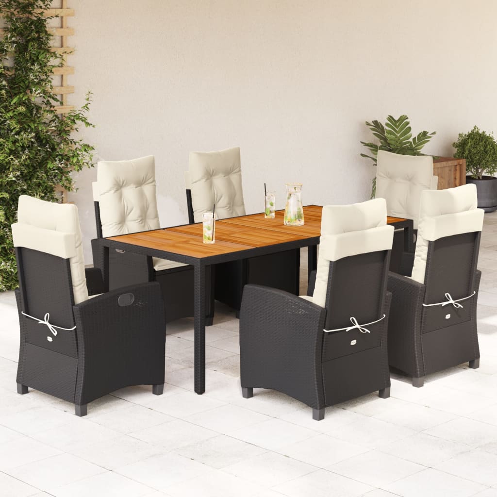 Set da Pranzo da Giardino 7 pz Nero con Cuscini in Polyrattan | homemem39