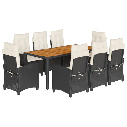 Set da Pranzo da Giardino 9 pz con Cuscini Nero in Polyrattan | homemem39