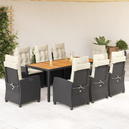 Set da Pranzo da Giardino 9 pz con Cuscini Nero in Polyrattan | homemem39