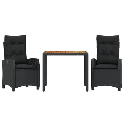 Set da Pranzo da Giardino 3 pz con Cuscini Nero in Polyrattan | homemem39