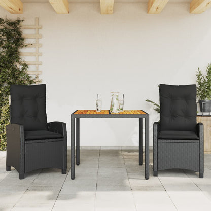 Set da Pranzo da Giardino 3 pz con Cuscini Nero in Polyrattan | homemem39