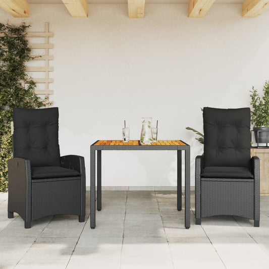 Set da Pranzo da Giardino 3 pz con Cuscini Nero in Polyrattan - homemem39