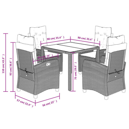 Set da Pranzo da Giardino 5 pz Nero con Cuscini in Polyrattan | homemem39