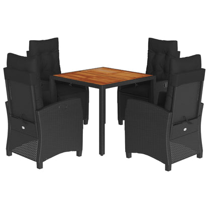 Set da Pranzo da Giardino 5 pz Nero con Cuscini in Polyrattan