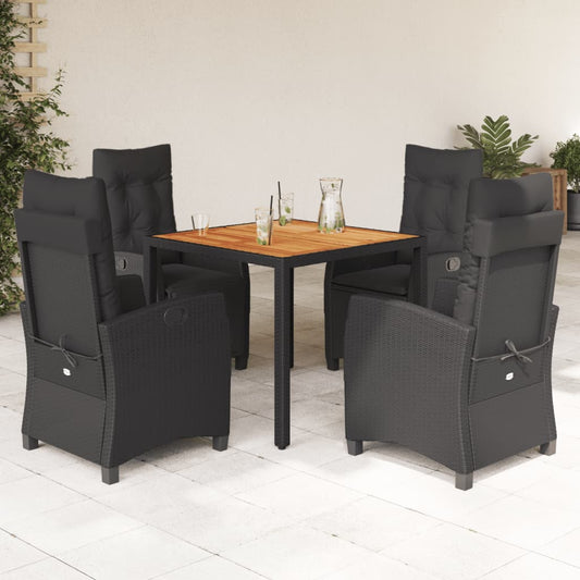 Set da Pranzo da Giardino 5 pz Nero con Cuscini in Polyrattan - homemem39