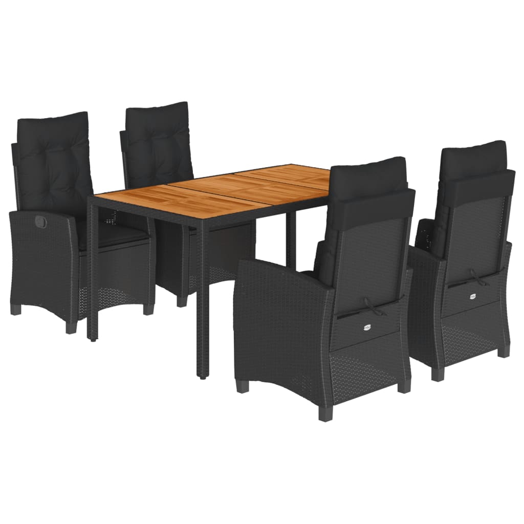 Set da Pranzo da Giardino 5 pz Nero con Cuscini in Polyrattan | homemem39
