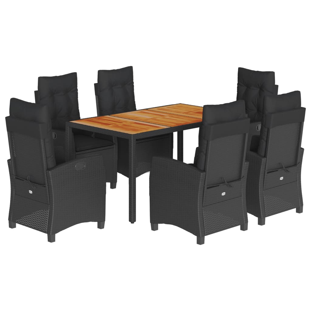 Set da Pranzo da Giardino 7 pz Nero con Cuscini in Polyrattan | homemem39