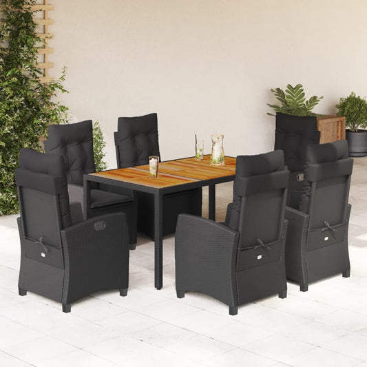 Set da Pranzo da Giardino 7 pz Nero con Cuscini in Polyrattan - homemem39