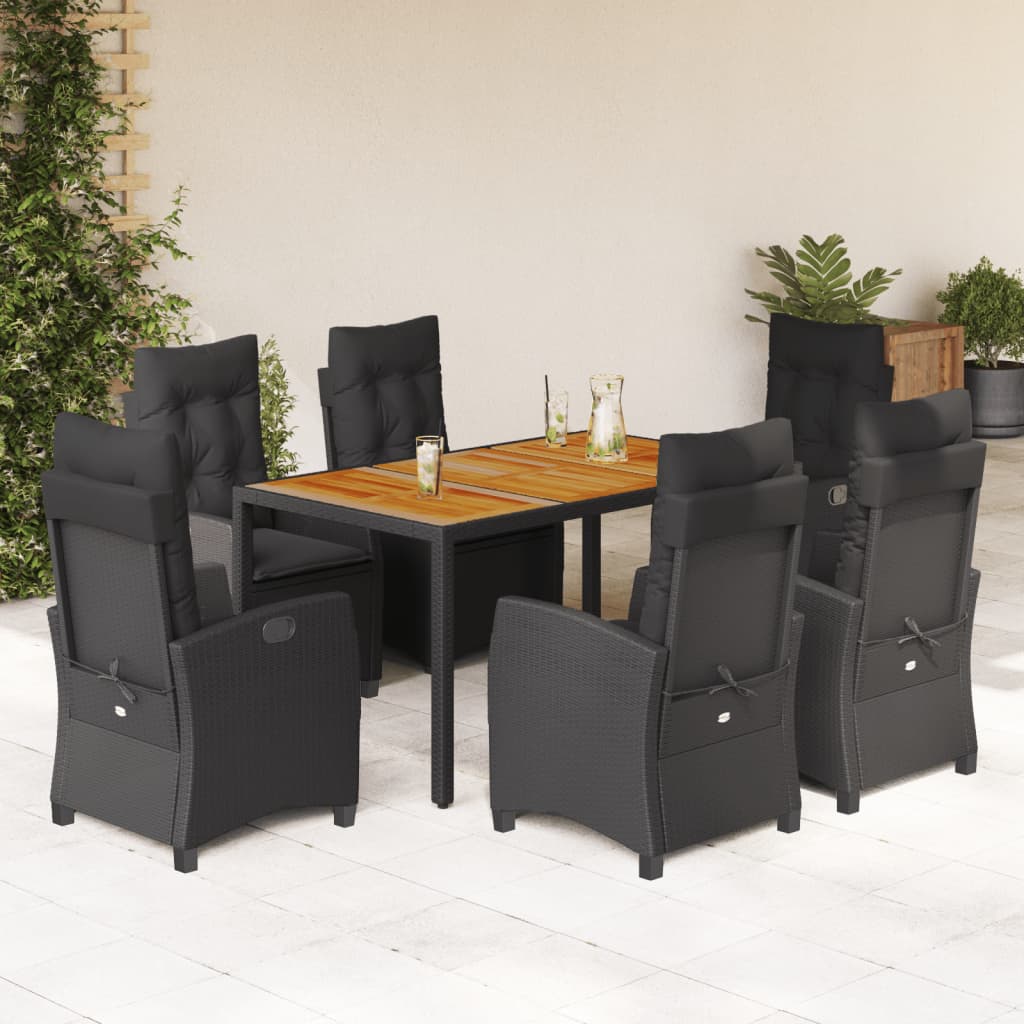 Set da Pranzo da Giardino 7 pz Nero con Cuscini in Polyrattan - homemem39