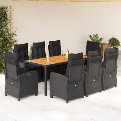 Set da Pranzo da Giardino 9 pz con Cuscini Nero in Polyrattan | homemem39