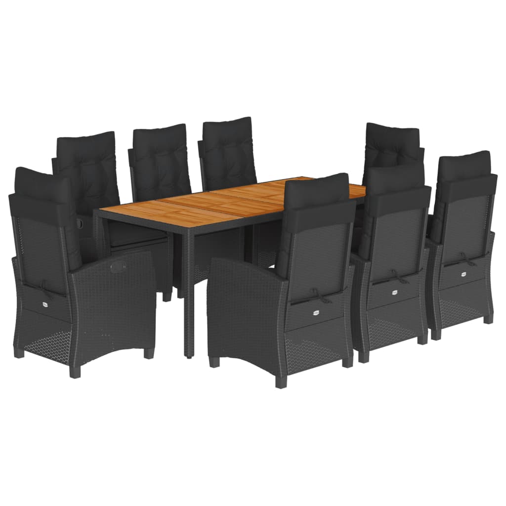 Set da Pranzo da Giardino 9 pz con Cuscini Nero in Polyrattan | homemem39