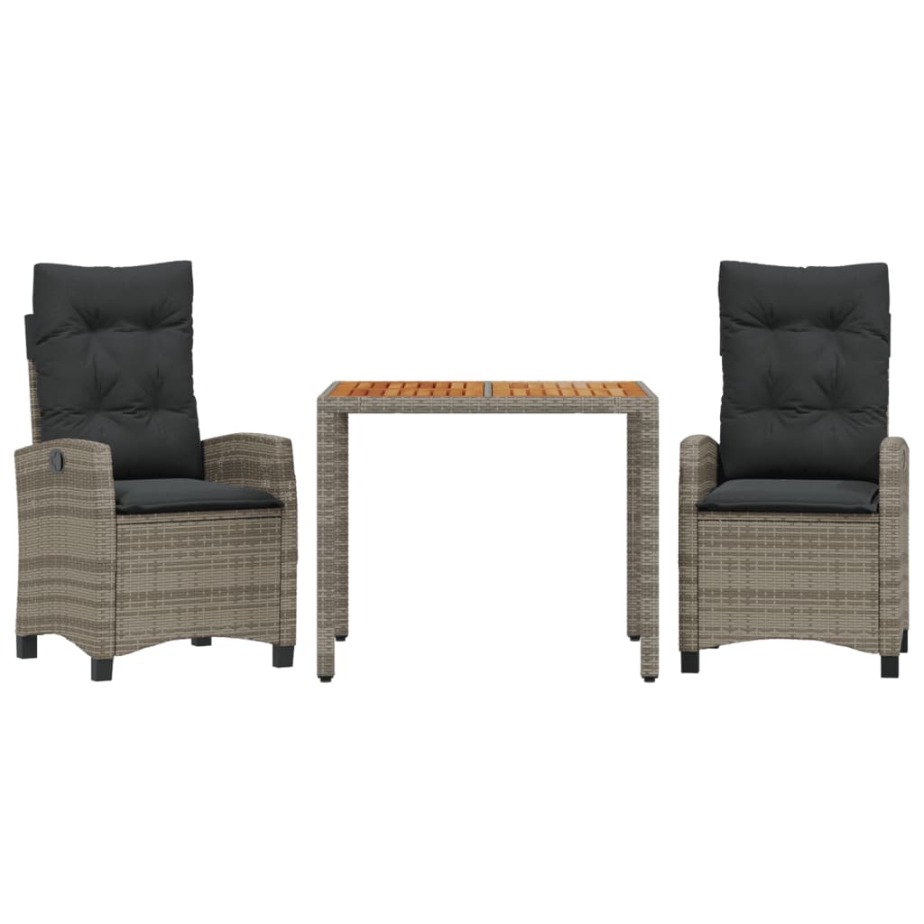 Set da Pranzo da Giardino 3 pz con Cuscini in Polyrattan Grigio | homemem39