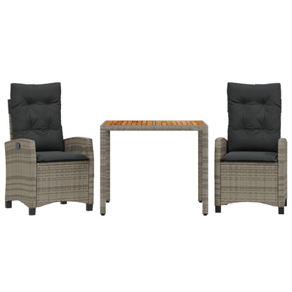 Set da Pranzo da Giardino 3 pz con Cuscini in Polyrattan Grigio | homemem39