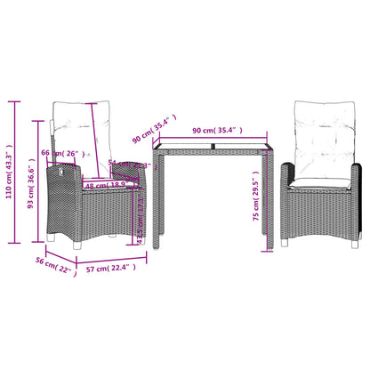 Set da Pranzo da Giardino 3 pz con Cuscini in Polyrattan Grigio | homemem39