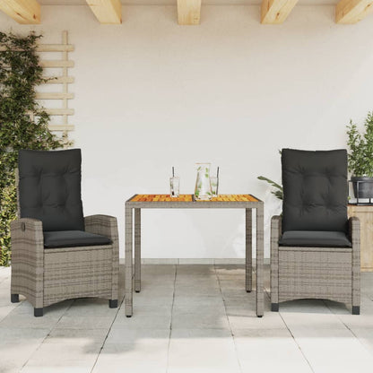Set da Pranzo da Giardino 3 pz con Cuscini in Polyrattan Grigio - homemem39