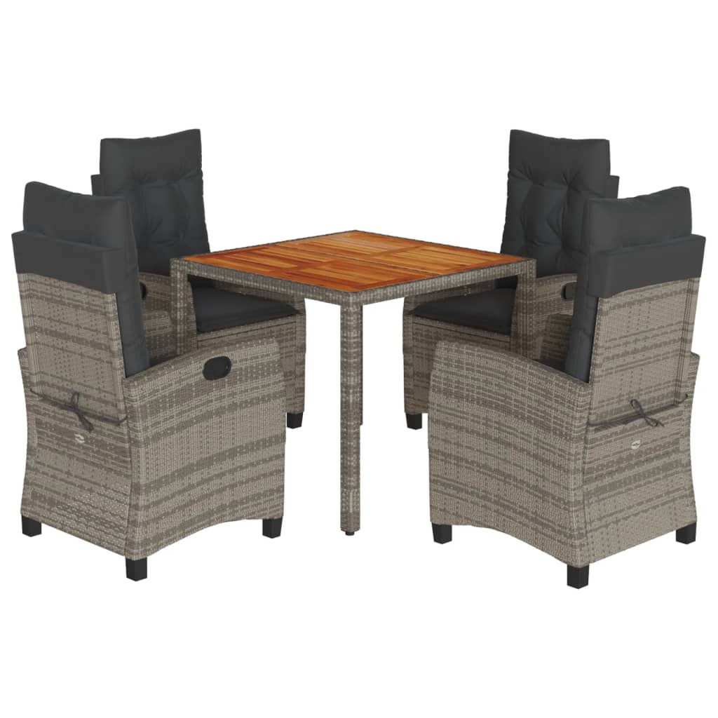 Set da Pranzo da Giardino 5 pz con Cuscini in Polyrattan Grigio | homemem39