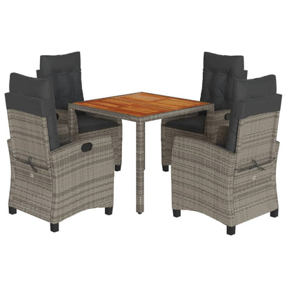Set da Pranzo da Giardino 5 pz con Cuscini in Polyrattan Grigio | homemem39