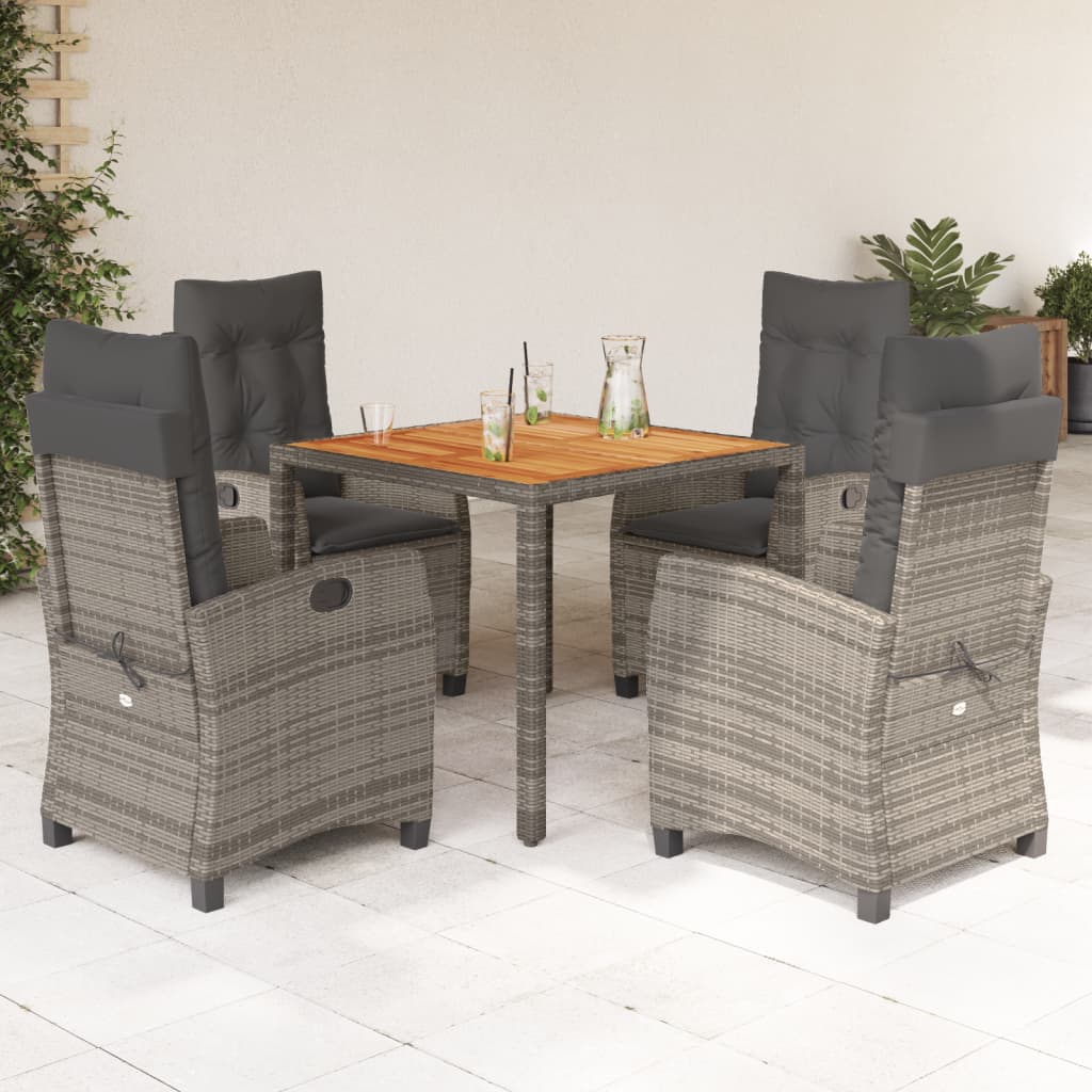 Set da Pranzo da Giardino 5 pz con Cuscini in Polyrattan Grigio | homemem39