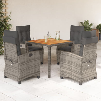 Set da Pranzo da Giardino 5 pz con Cuscini in Polyrattan Grigio - homemem39