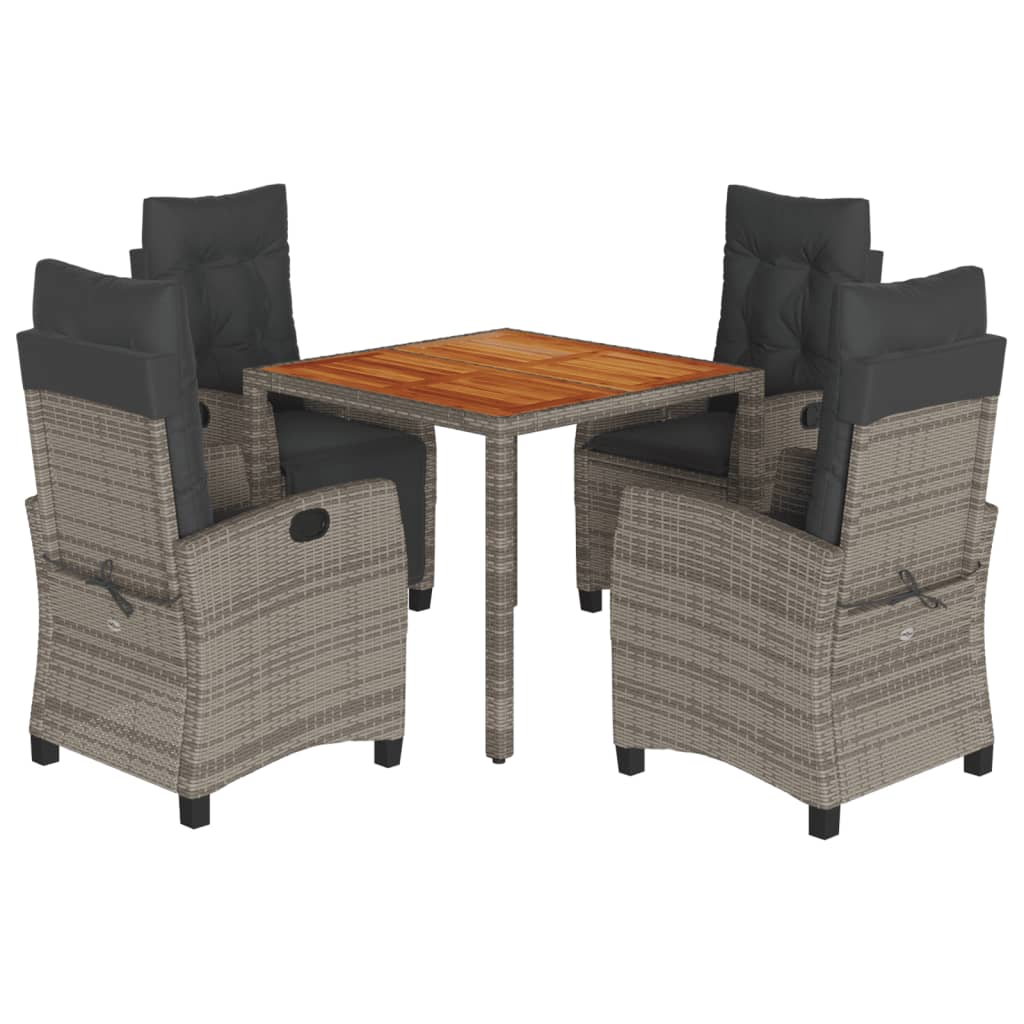 Set da Pranzo da Giardino 5 pz con Cuscini in Polyrattan Grigio - homemem39