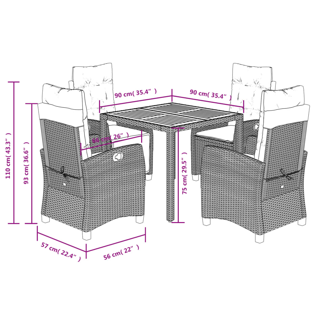 Set da Pranzo da Giardino 5 pz con Cuscini in Polyrattan Grigio | homemem39