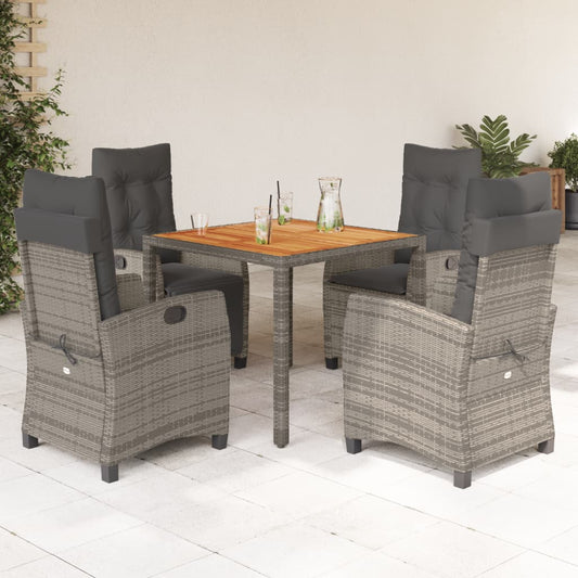 Set da Pranzo da Giardino 5 pz con Cuscini in Polyrattan Grigio - homemem39