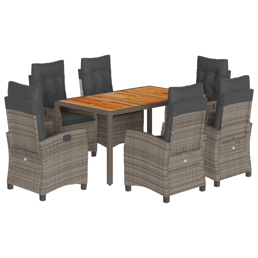 Set da Pranzo da Giardino 7 pz con Cuscini in Polyrattan Grigio - homemem39