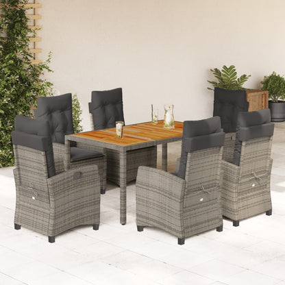 Set da Pranzo da Giardino 7 pz con Cuscini in Polyrattan Grigio - homemem39