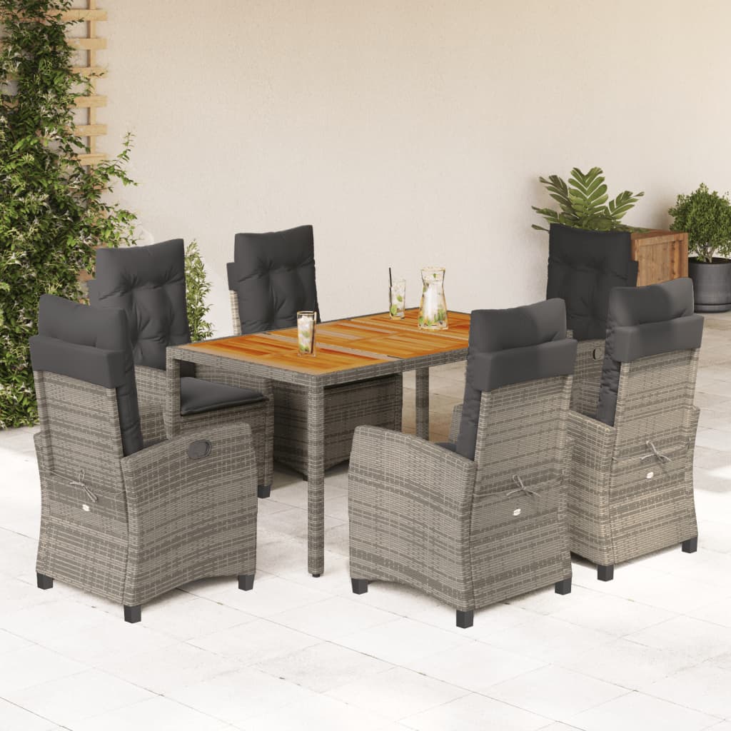 Set da Pranzo da Giardino 7 pz con Cuscini in Polyrattan Grigio - homemem39