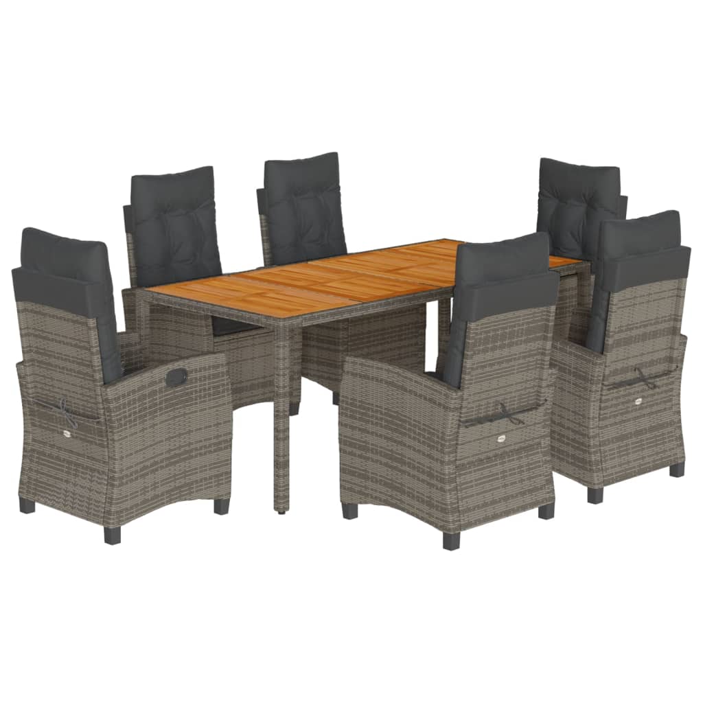 Set da Pranzo da Giardino 7 pz con Cuscini in Polyrattan Grigio | homemem39