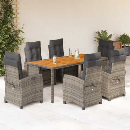 Set da Pranzo da Giardino 7 pz con Cuscini in Polyrattan Grigio | homemem39
