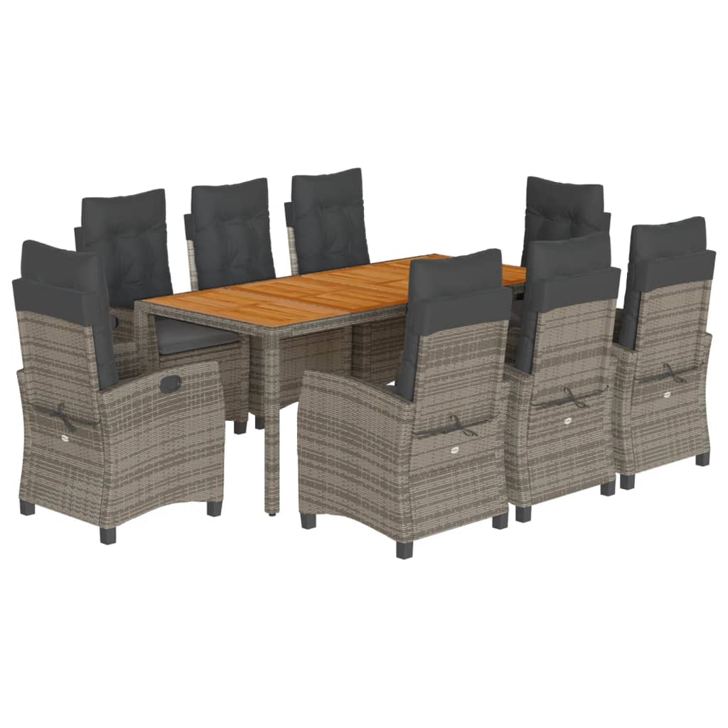 Set da Pranzo da Giardino 9 pz con Cuscini in Polyrattan Grigio | homemem39