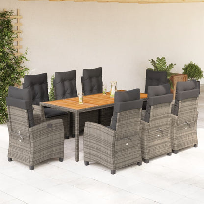 Set da Pranzo da Giardino 9 pz con Cuscini in Polyrattan Grigio | homemem39