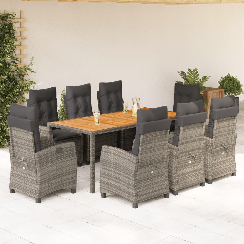 Set da Pranzo da Giardino 9 pz con Cuscini in Polyrattan Grigio | homemem39