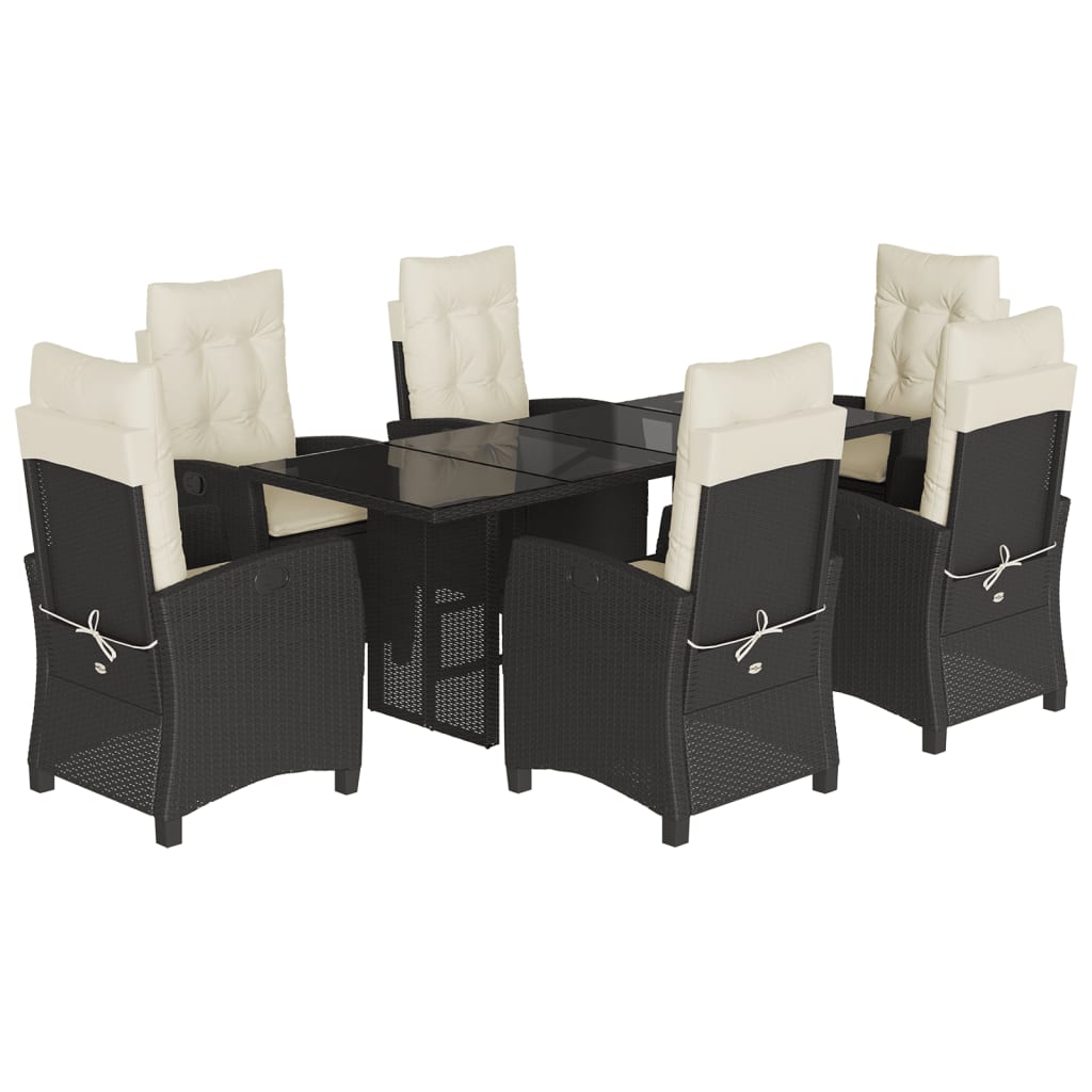 Set da Pranzo da Giardino 7 pz Nero con Cuscini in Polyrattan | homemem39