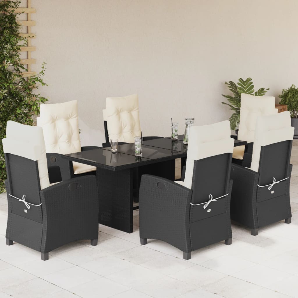Set da Pranzo da Giardino 7 pz Nero con Cuscini in Polyrattan | homemem39